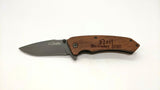 OzKurt All Wood Handle Folding Pocket Knife Personalized Plain Edge Liner Lock
