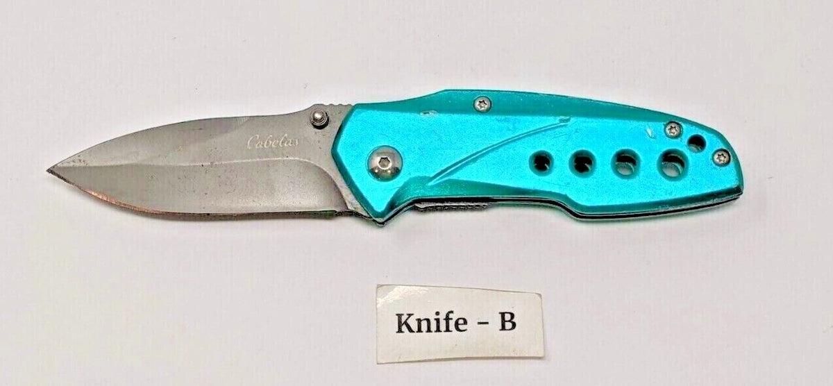 Cabela's Folding Pocket Knife Plain Edge Liner Lock Aluminum Scales *V