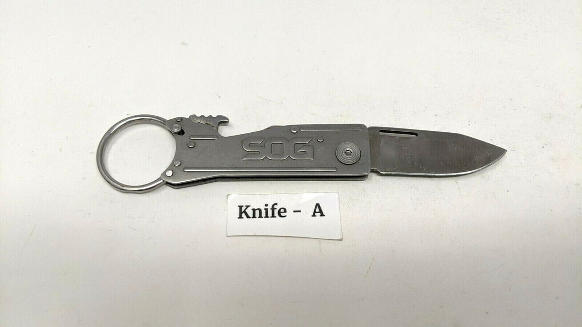 SOG KeyTron Keychain Folding Pocket Knife Lockback Bottle Opener Alumi
