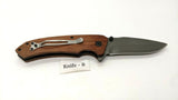 OzKurt All Wood Handle Folding Pocket Knife Personalized Plain Edge Liner Lock
