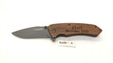 OzKurt All Wood Handle Folding Pocket Knife Personalized Plain Edge Liner Lock