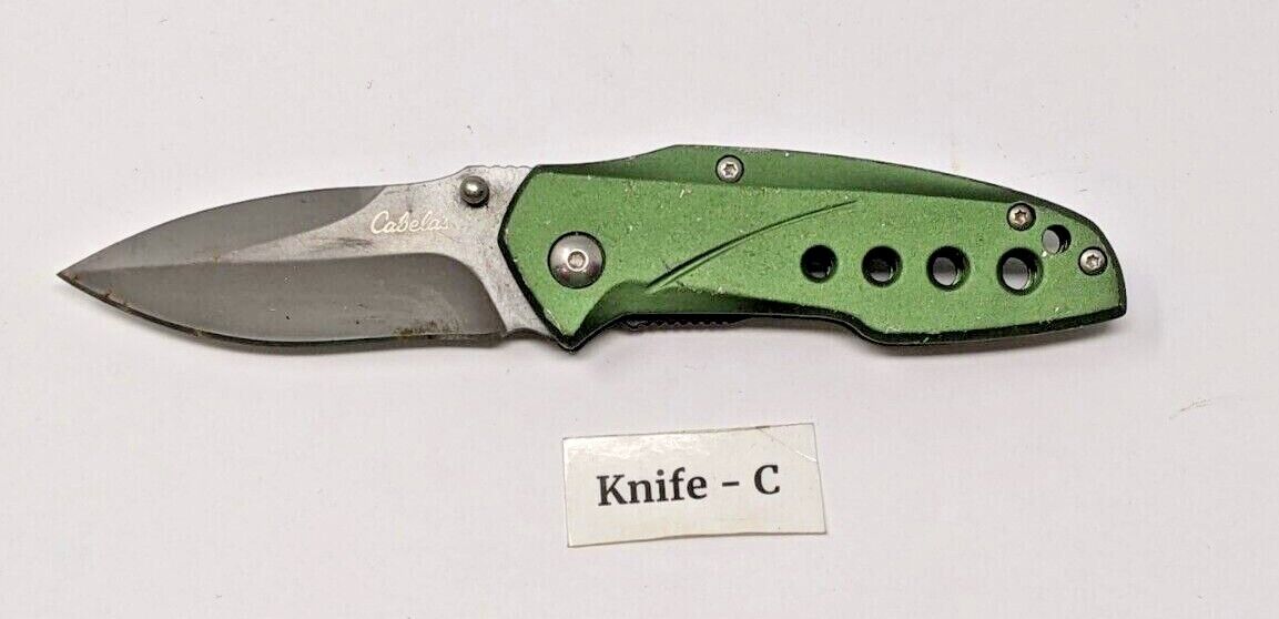 Cabela's Folding Pocket Knife Plain Edge Liner Lock Aluminum Scales *V