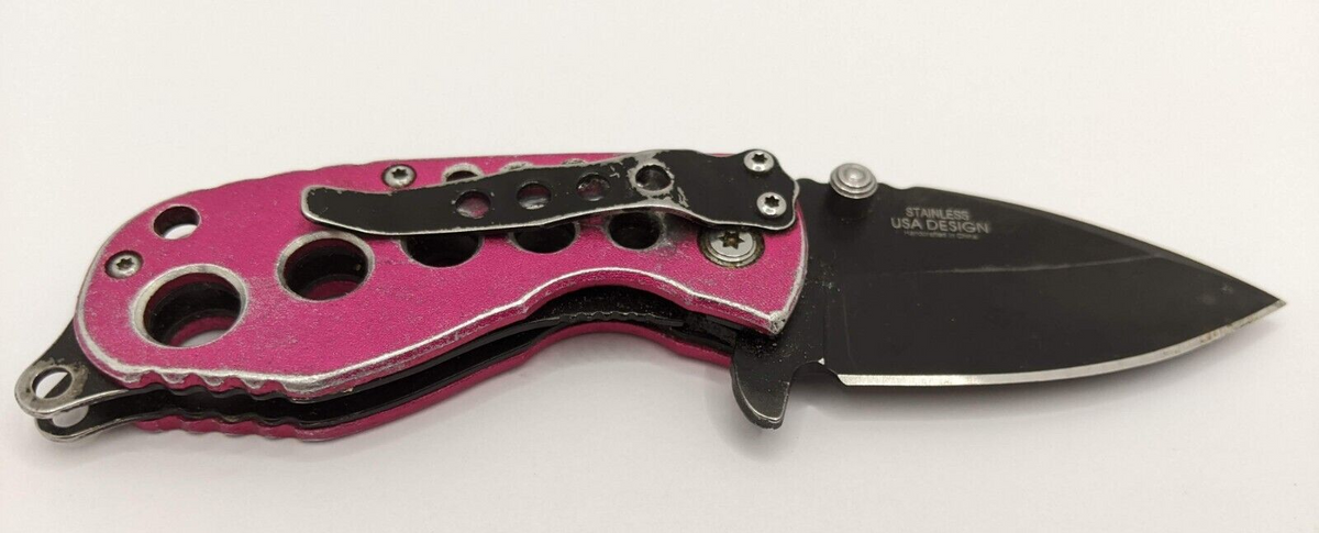 Pink Pocket Knife with Iridescent Crystals – shopluxeglass