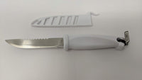 Rapala Fixed Blade Bait Knife White Handle w/Sheath RSB4BX Serrated Saw Blade