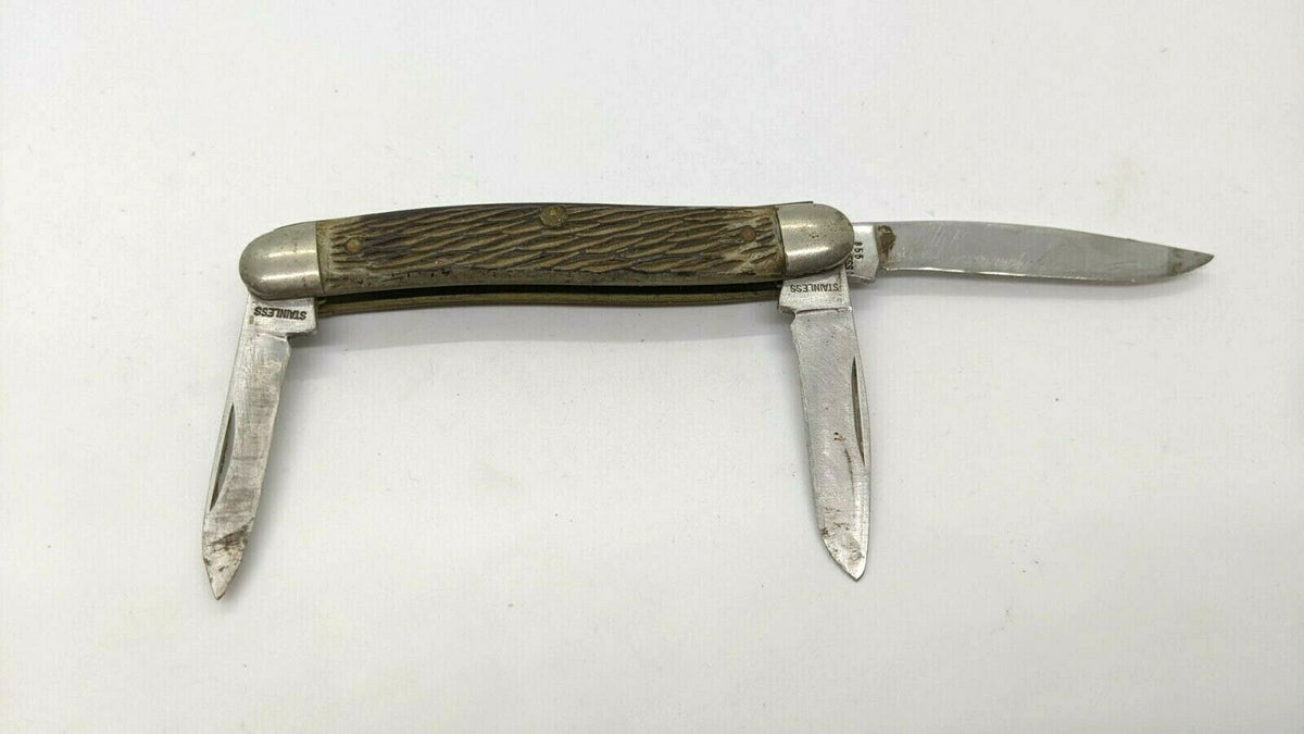 Vintage Schrade Walden NY USA #855 Stockman Folding Pocket Knife 3