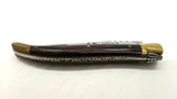 Vtg Laguiole Rossignol #7272 Folding Pocket Knife Wood Scales Blk Leather Pouch