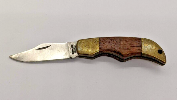 Fury 10553 Mini Stainless Plain Edge Clip Point Wood Handle Folding Pocket Knife