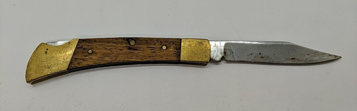 Vintage FES Rostfrei Wood and Brass Handled Lockback Knife