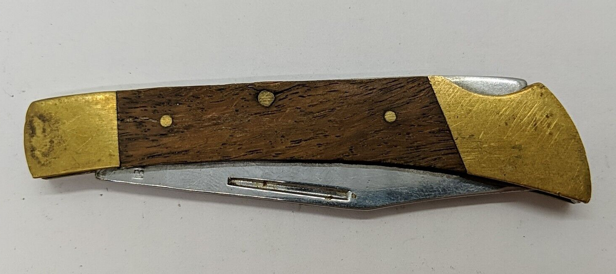 Vintage FES Rostfrei Wood and Brass Handled Lockback Knife