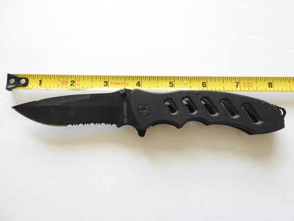 Sarge SK-801 Single Combination Blade Pocket Knife Pocket Clip