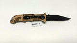 Sheffield Tan Camo Single Plain Blade Folding Pocket Knife Liner Lock Stainless