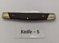 Buck #379 Solo Folding Pocket Knife 3 Pin Wood Handle Brass Bolsters Clip Point