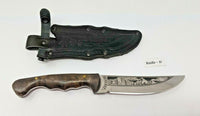 Kizlyar Russian Hunting Knife 5 1/2" Blade Hardwood Handle with Leather Sheath 5