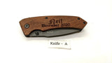 OzKurt All Wood Handle Folding Pocket Knife Personalized Plain Edge Liner Lock