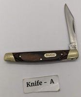 Buck #379 Solo Folding Pocket Knife 3 Pin Wood Handle Brass Bolsters Clip Point