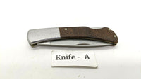 Vtg Barlow Folding Pocket Knife Stainless Steel Bolster w/Wood Handle Lockback