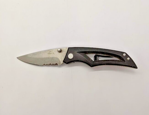 Vintage Gerber Open Aluminum Handle Drop Point Combination Blade Folding Knife