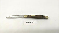 Buck #379 Solo Folding Pocket Knife 3 Pin Wood Handle Brass Bolsters Clip Point