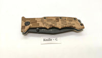 Sheffield Tan Camo Single Plain Blade Folding Pocket Knife Liner Lock Stainless