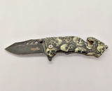 Wilcor Outdoors Black White Skull Handle Drop Point Plain Edge Pocket Knife