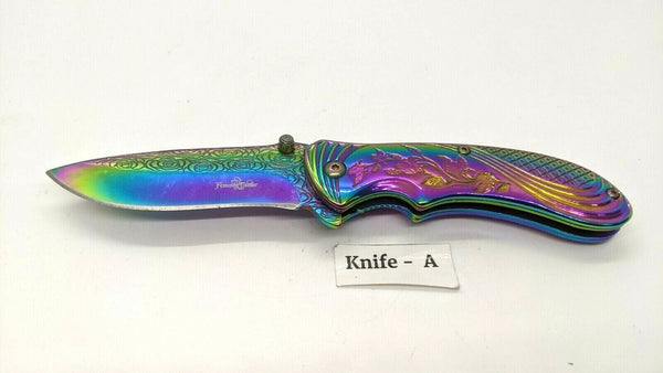 Femme Fatale FF-A008 Folding Pocket Knife Spring Assisted Rainbow Plain Liner SS