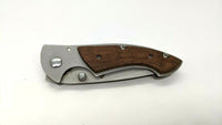 Ozark Trail Folding Pocket Knife Plain Edge Frame Lock Stainless Steel w/Wood