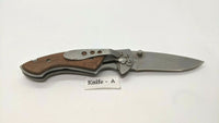 Ozark Trail Folding Pocket Knife Stainless Steel Framelock Plain Edge Wood Inlay