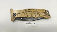 Sheffield Tan Camo Single Plain Blade Folding Pocket Knife Liner Lock Stainless