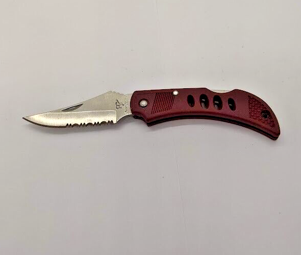 Frost Cutlery Trailing Point Combination Blade Maroon Handle Folding Pocket Knif
