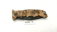 Sheffield Tan Camo Single Plain Blade Folding Pocket Knife Liner Lock Stainless