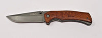 OzKurt All Wood Handle Folding Pocket Knife Personalized Plain Edge Liner Lock