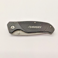 Husky Drop Point Plain Edge Frame Lock Folding Pocket Knife Black Handle