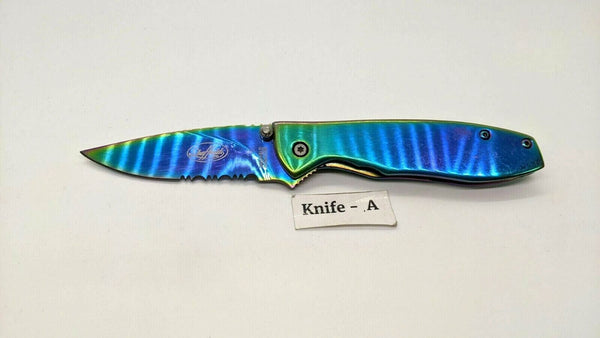 Sheffield Rainbow Folding Pocket Knife Combo Edge Frame Lock Stainless Steel