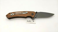 OzKurt All Wood Handle Folding Pocket Knife Personalized Plain Edge Liner Lock