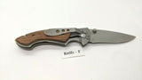 Ozark Trail Folding Pocket Knife Stainless Steel Framelock Plain Edge Wood Inlay