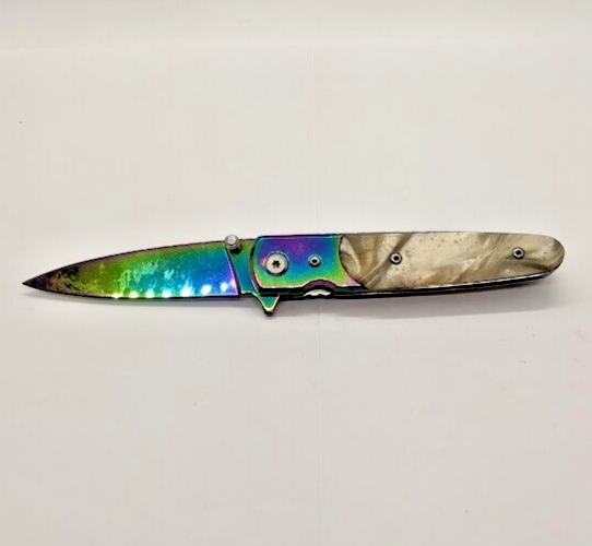 Unbranded Drop Point Plain Edge Rainbow Liner Lock Pearl handle Folding Knife