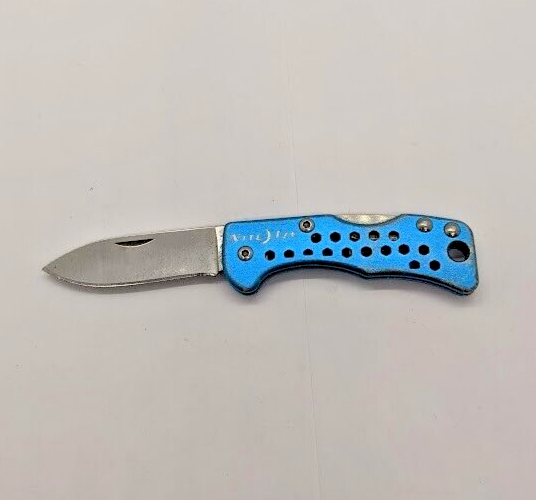 Nite Ize Drop Point Plain Edge Lockback Blue Handle Folding Pocket Knife