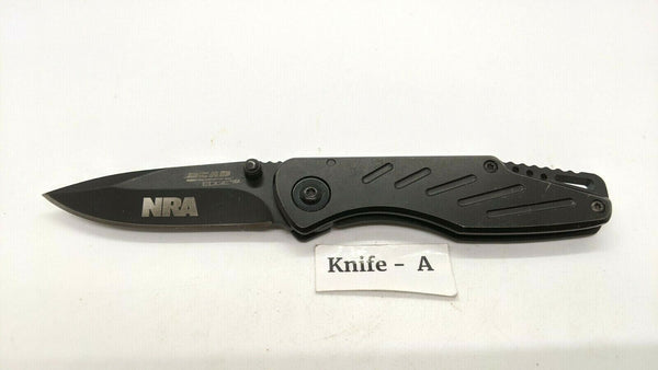 Bear Edge Lightweight Folding Pocket Knife NRA Plain Edge Frame Lock Black SS