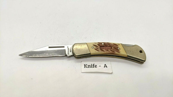 Sharp #800 Japan Folding Pocket Knife Single Plain Edge Lockback Stag/Antler