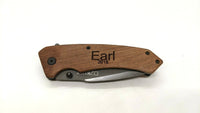 OzKurt All Wood Handle Folding Pocket Knife Personalized Plain Edge Liner Lock