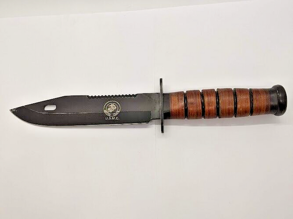 Marine Corps U.S.M.C. Plain Edge Drop Point Wood Handle Fixed Blade Knife