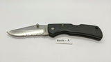 Maxam Mfg In China Large Folding Pocket Knife Lockback Combo Blk Textured Nylon