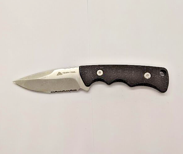 Ozark Trail Fixed Blade Combination Drop Point Without Sheath Black Handle Knife