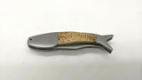 Uncorked Originals Folding Pocket Knife Fish Style Plain & Serrated Edge Wood SS