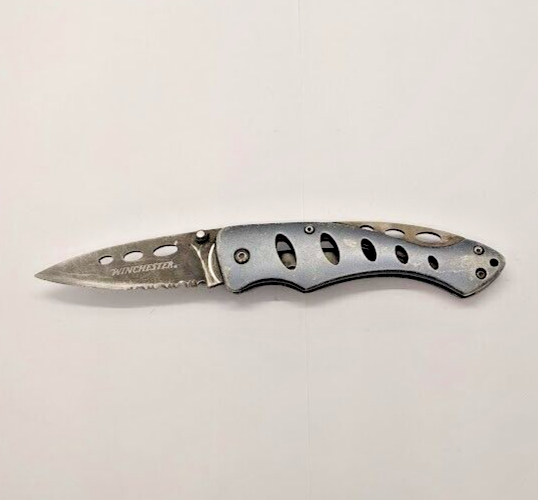 Winchester Drop Point Combination Blade Lock Back Blue Folding Pocket Knife