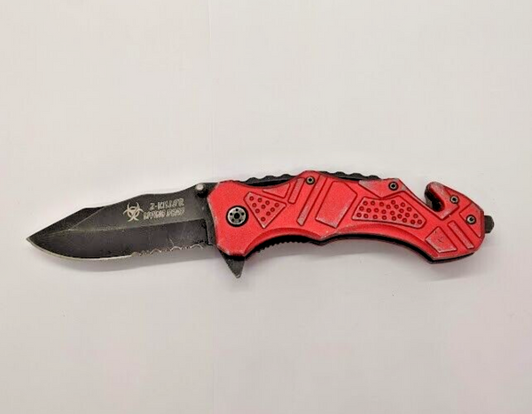 2-Killer Living Dead Red Clip Point Combination Blade Liner Lock Folding Knife