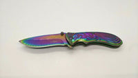 Femme Fatale FF-A008 Folding Pocket Knife Spring Assisted Rainbow Plain Liner SS