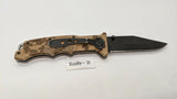 Sheffield Tan Camo Single Plain Blade Folding Pocket Knife Liner Lock Stainless