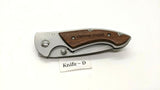 Ozark Trail Folding Pocket Knife Stainless Steel Framelock Plain Edge Wood Inlay