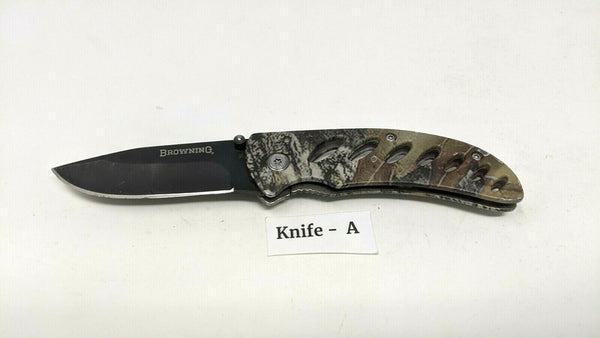 Browning Model 5096 Camo Folding Pocket Knife Plain Edge Frame Lock Stainless